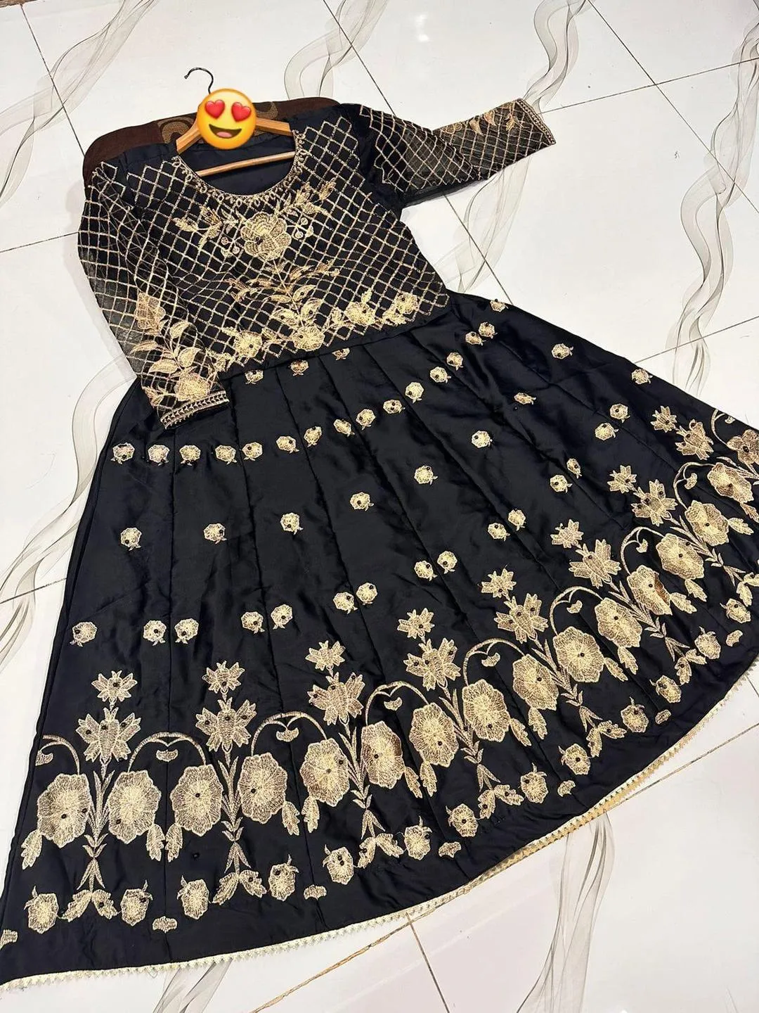 black lehenga set with embroidery & pearls for weddings