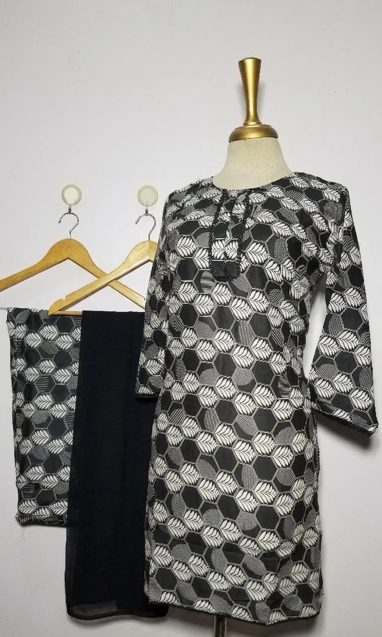 3 pcs women's stitched lawn digital print suit black specia