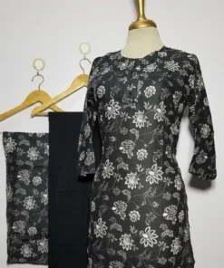 3 pcs women's stitched lawn digital print suit black special