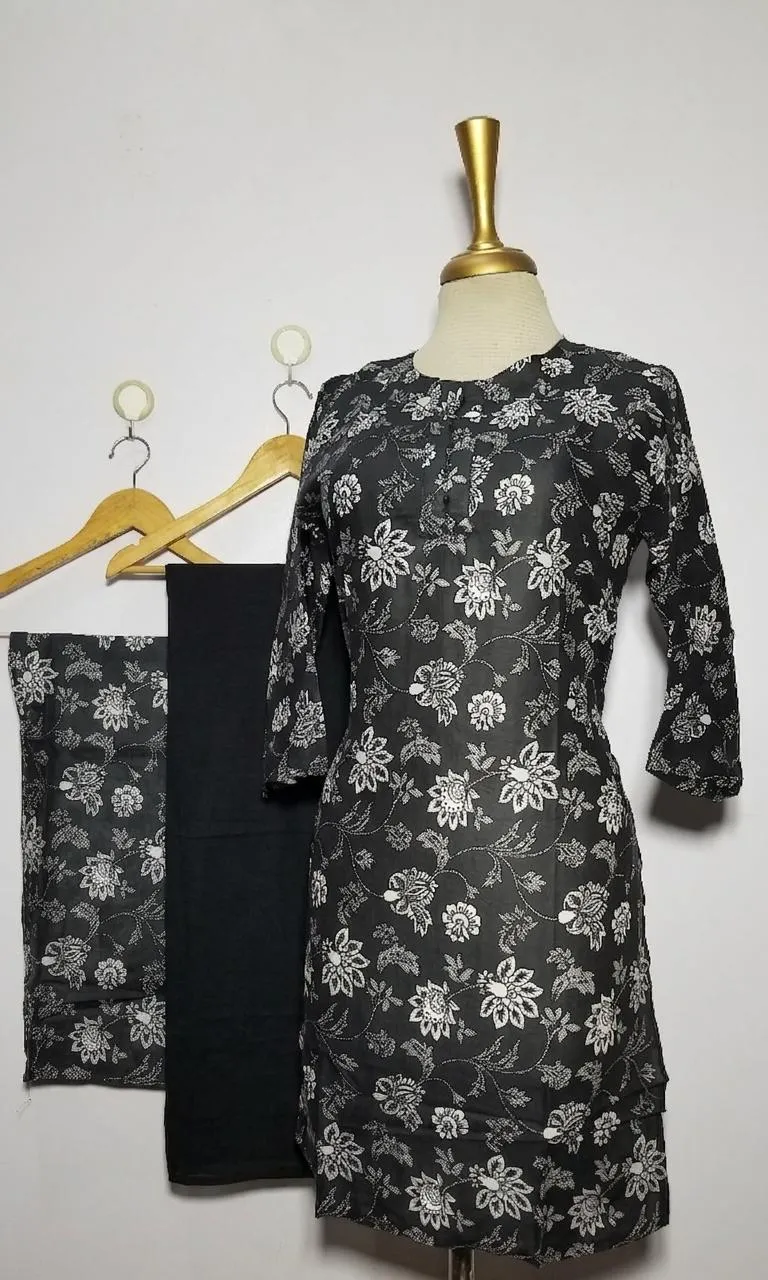 3 pcs women's stitched lawn digital print suit black special