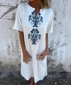 Women's Round-neck Loose-fit Printed T-shirt Dress