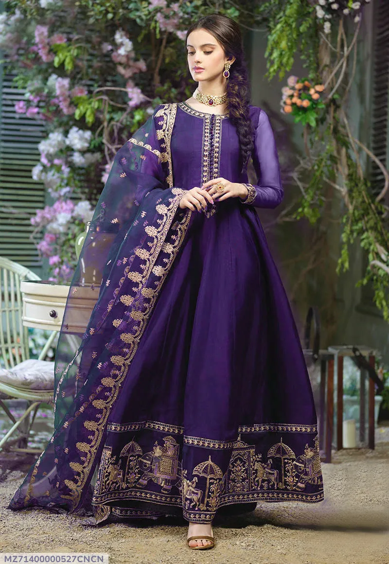 Maroon Embroidered Chiffon Maxi Set for Women - Image 3