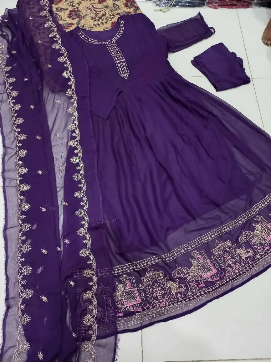 Maroon Embroidered Chiffon Maxi Set for Women - Image 4