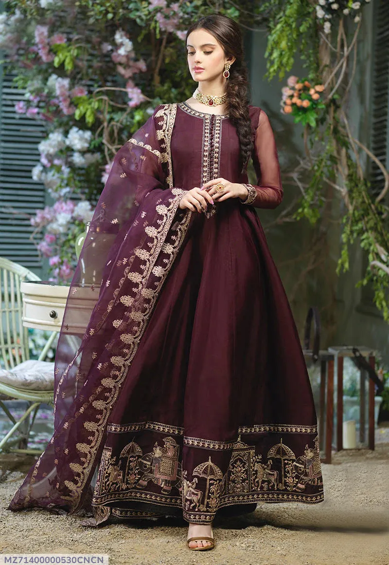 Maroon Embroidered Chiffon Maxi Set for Women - Image 2