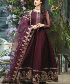 Maroon Embroidered Chiffon Maxi Set for Women