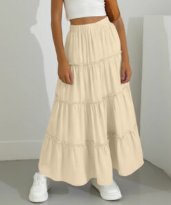CJ International - Ruffled Long A-line Double-layered Lined Beach Skirt