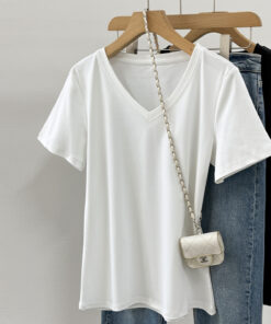 80-count V-neck Mercerized Cotton Womens Short-sleeve T-shirt
