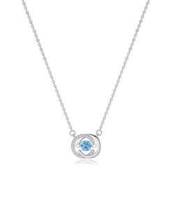 ASJM International - 1pcs 999 Sterling Silver Blue Stone Moving Circle Necklace, Luxury Delicate Style, Ideal For Birthday & Anniversary Gifts
