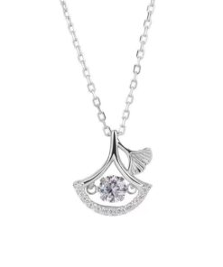 ASJM International - 1pcs 999 Sterling Silver Fan-shaped Zircon Necklace, Dainty Trendy Style, Ideal For Birthday & Holiday Gifts