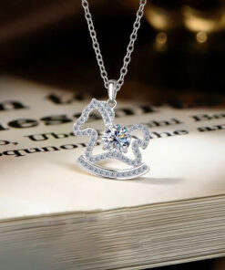 ASJM International - 1pcs 999 Sterling Silver Hollow Rocking Horse Necklace, Dainty Trendy Style, Ideal For Birthday & Holiday Gifts