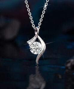 ASJM International - 1pcs 999 Sterling Silver Ribbon Design Zircon Necklace, Dainty Luxury Style, Ideal For Anniversary & Birthday Gifts