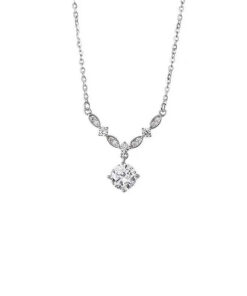 ASJM International - 1pcs 999 Sterling Silver V-shaped Zircon Necklace, Dainty Luxury Style, Ideal For Anniversary & Birthday Gifts