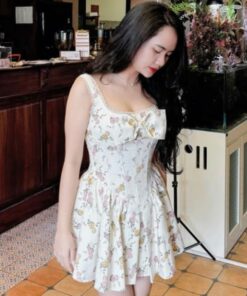 Bow-tie Floral Lace-trimmed Camisole Slip Dress