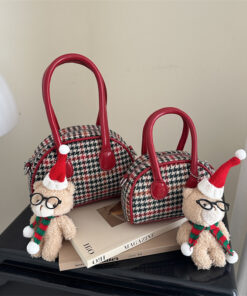 ASJM International - Color Block Houndstooth Kids Handbag Fashionable Christmas Doll Style Crossbody Bag