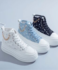 ASJM International - Denim Fashion Womens Casual Chain-Strap Shoes