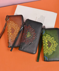ASJM International - Genuine Leather Long Wallet Fashionable Zipper Clutch Bag Printed Hand-Painted Handbag