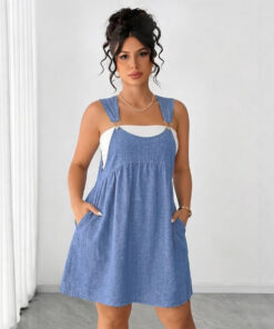 Loose-fit Suspender Dress Short Skirt Faux Denim Suspender Skirt