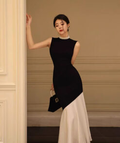 ASJM International - New Black Womens Summer Sleeveless Spliced Slim-fit Elegant Fish-tail Knit Maxi Dress