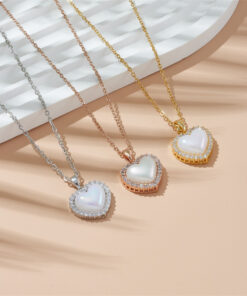 ASJM International - New Heart-shaped Shell Pendant Titanium Steel Necklace For Women