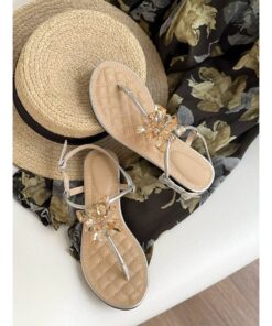ASJM International - Petal Shoes Crystal Petal Fairy Style Fake Pinch Toe Flat Sandals For Women's Evening Banquet Summer One Step Kick