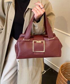 Retro Metal Buckle Soft Leather Handbag With A Simple