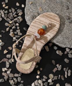 Retro Woven Bead Clip Toe Herringbone Sandals For Women's Summer New Fashion Beach Shoes Agate Slippers
