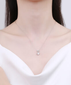 ASJM International - S925 Sterling Silver Moissanite Necklace, Womens Classic Heart Pendant