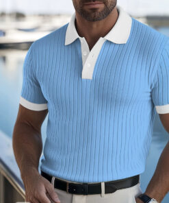 ASJM International - Summer Mens Ice-silk Polo Shirt With Ink-wash Print And Short Sleeves