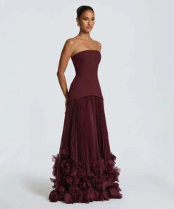 ASJM International - Three-dimensional Petal-style Strapless Floor-length Waist-cinching Dress