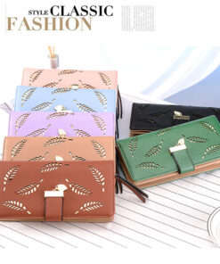 ASJM International - Women's Fashion Long Wallet Clutch - Elegant Hollow Out Leaf Design Zipper Closure Wristlet Handbag With Card Slots & Phone Compartment, Trendy Evening Purse For Ladies & Girls