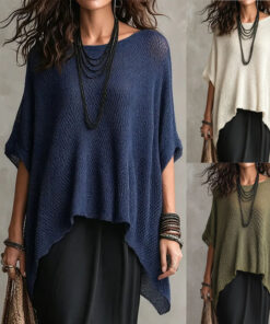 ASJM International - Womens Loose-fitting Crew-neck T-shirt With An Asymmetrical Hem