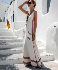 ASJM International - Womens Textured Printed Striped Loose-fit Sleeveless Maxi Dress