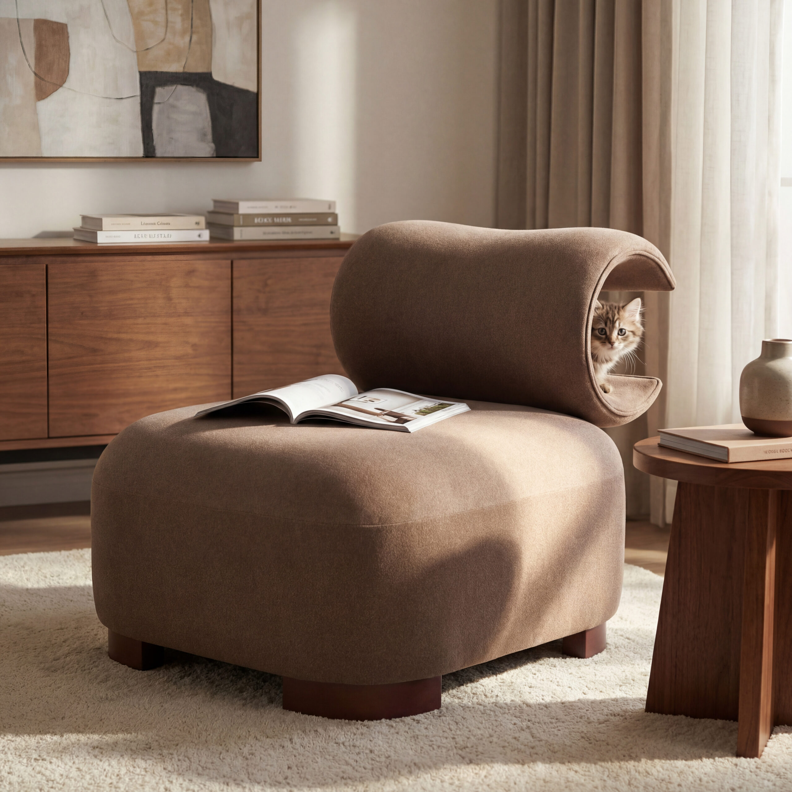Modern Brown Polyester Accent Chair For Living Room - Pet-Friendly, 330 Lbs Capacity, Stylish Living Room Seating For Home & Office
