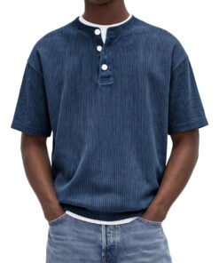 Summer New Mens Knitted T-shirt With Corduroy Short Sleeves