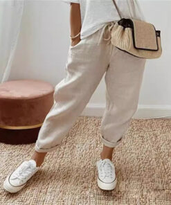 Women's Fashion Cotton Linen Solid Color Casual Pants