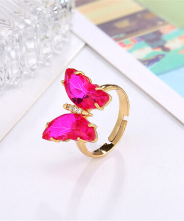 Butterfly Ring Opening Butterfly Glass Crystal Crystal Copper Inlaid Zircon Electroplated Real Gold