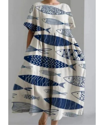 Women's Loose Round Neck Fashion Premium Short Sleeve Printed Dress
