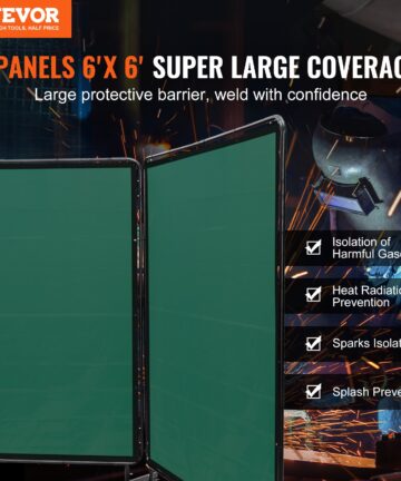 Welding Screen With Frame, 182.9 Cm X 182.9 Cm 3 Panel Welding Curtain Screens, Flame-Resistant Vinyl Welding Protection Screen On 12 Swivel Wheels (6 Lockable), Moveable & Professional For