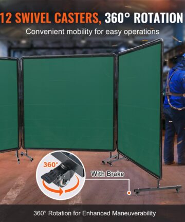 Welding Screen With Frame, 182.9 Cm X 182.9 Cm 3 Panel Welding Curtain Screens, Flame-Resistant Vinyl Welding Protection Screen On 12 Swivel Wheels (6 Lockable), Moveable & Professional For