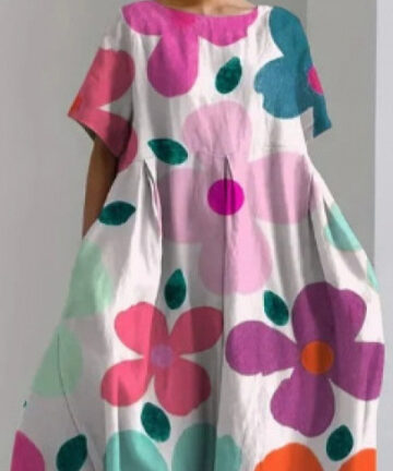 Women's Loose Round Neck Fashion Premium Short Sleeve Printed Dress