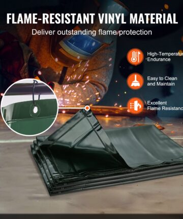 Welding Screen With Frame, 182.9 Cm X 182.9 Cm 3 Panel Welding Curtain Screens, Flame-Resistant Vinyl Welding Protection Screen On 12 Swivel Wheels (6 Lockable), Moveable & Professional For