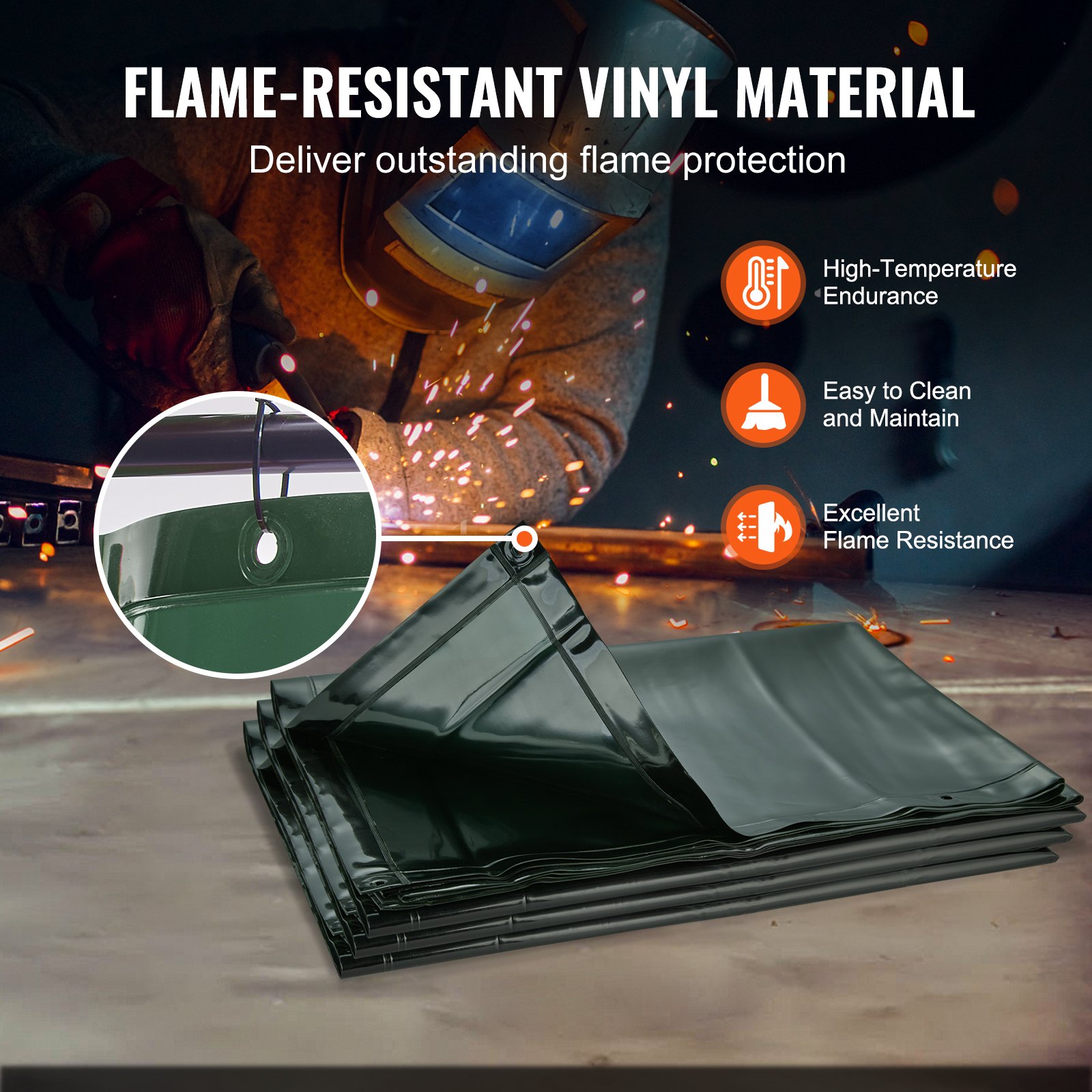 Welding Screen With Frame, 182.9 Cm X 182.9 Cm 3 Panel Welding Curtain Screens, Flame-Resistant Vinyl Welding Protection Screen On 12 Swivel Wheels (6 Lockable), Moveable & Professional For - Image 4