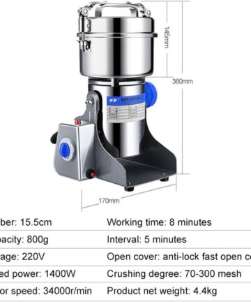 Electric Dry Food Grinder Machine Grains Spices Hebals Mill Cereal Grinding 800G