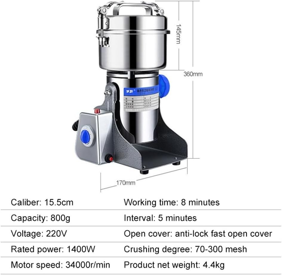 Electric Dry Food Grinder Machine Grains Spices Hebals Mill Cereal Grinding 800G - Image 2