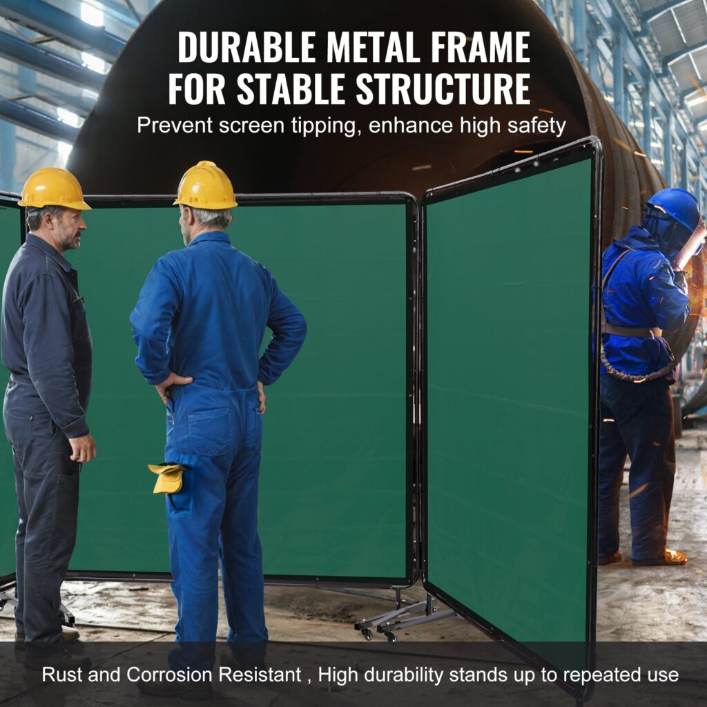 Welding Screen With Frame, 182.9 Cm X 182.9 Cm 3 Panel Welding Curtain Screens, Flame-Resistant Vinyl Welding Protection Screen On 12 Swivel Wheels (6 Lockable), Moveable & Professional For