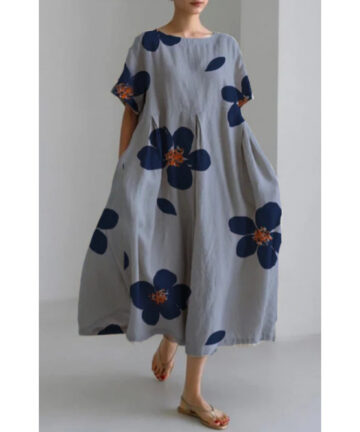 Women's Loose Round Neck Fashion Premium Short Sleeve Printed Dress