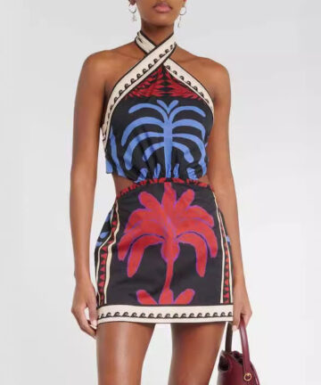 Halter Positioning Print Holiday Beach Skirt Dress