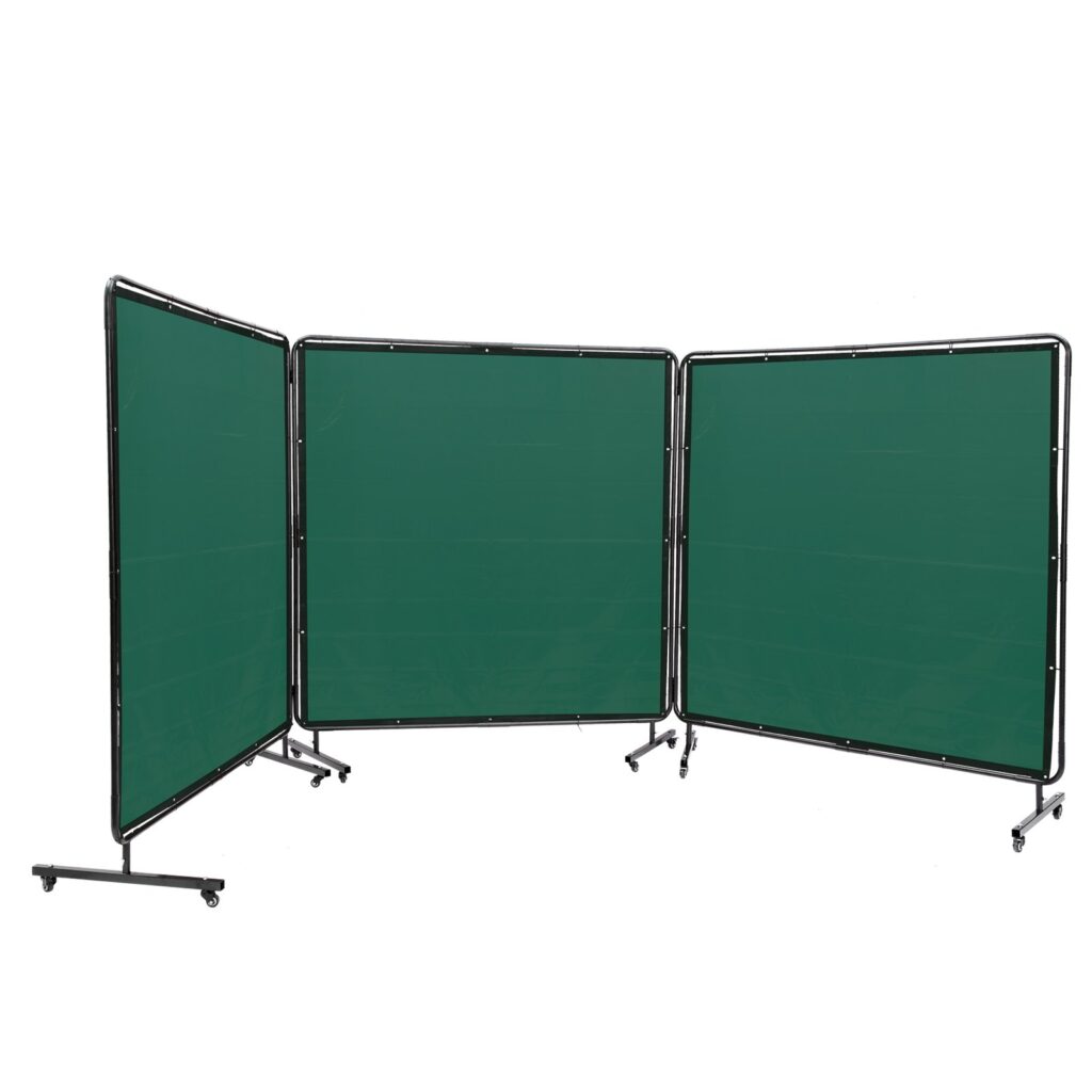 Welding Screen With Frame, 182.9 Cm X 182.9 Cm 3 Panel Welding Curtain Screens, Flame-Resistant Vinyl Welding Protection Screen On 12 Swivel Wheels (6 Lockable), Moveable & Professional For
